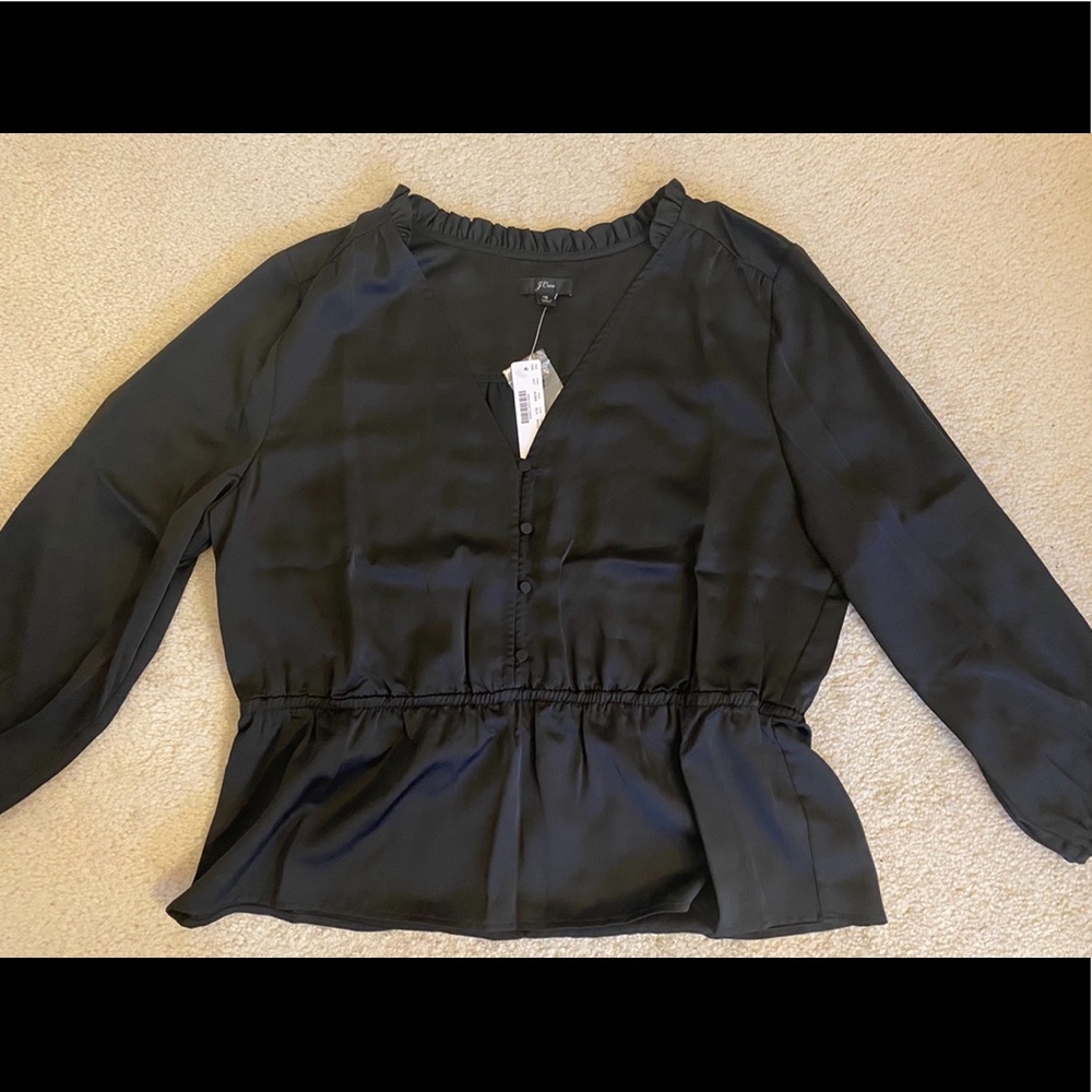 J. Crew Black Peplum Top with Button Detail
